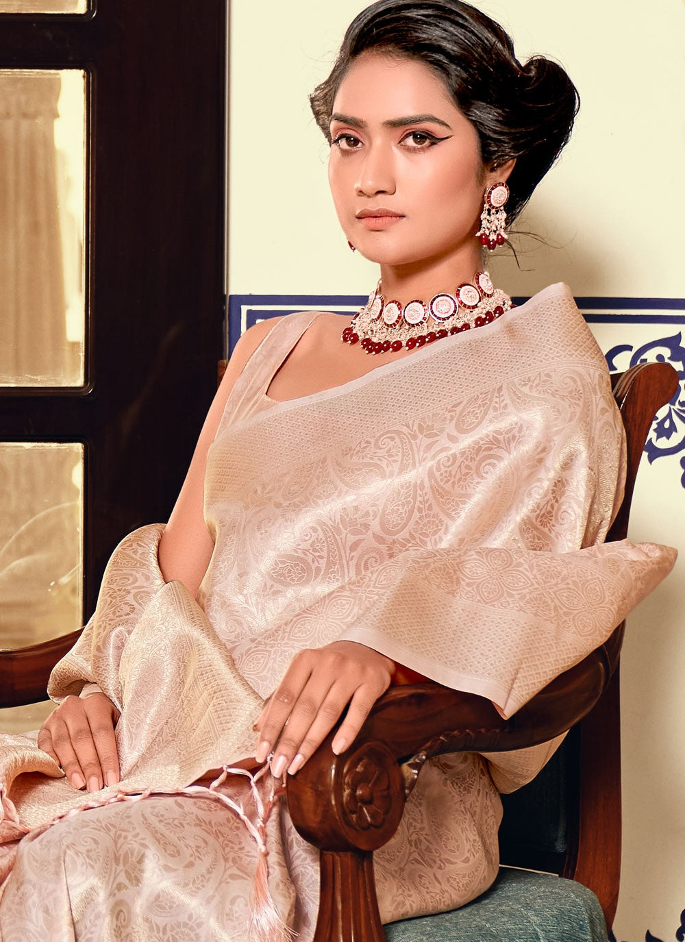 Designer Weaving Zari Peach Silk Saree S13002