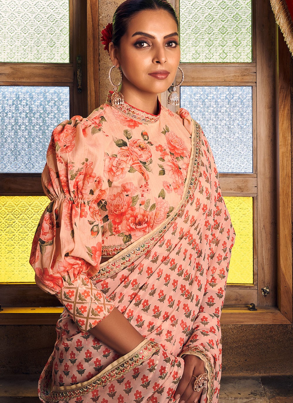 Designer Digital Print Fancy Fabric Saree - S8723