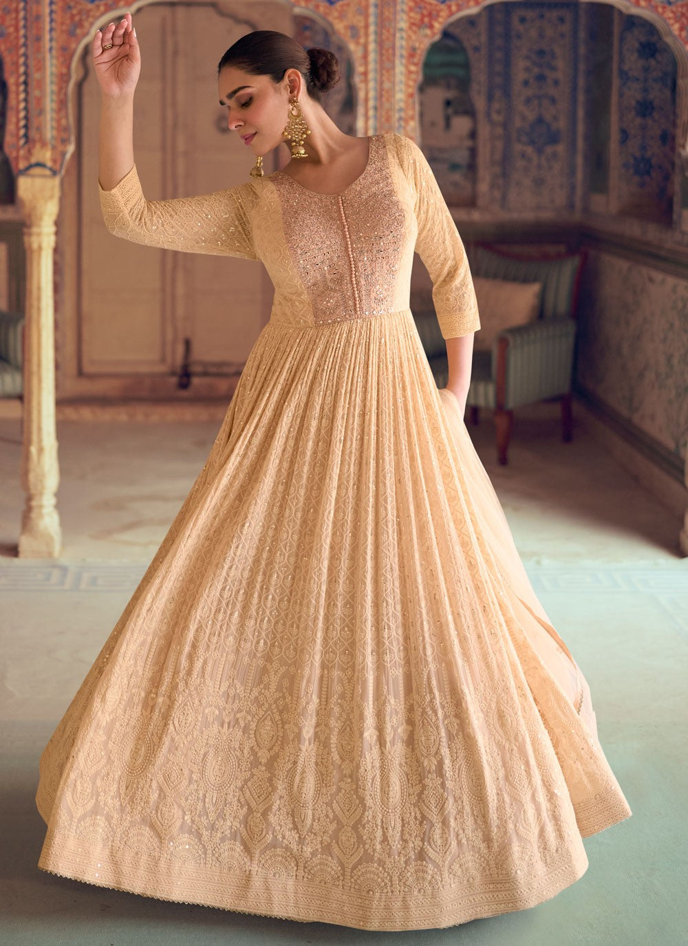 Chikankari Work Pure Georgette Gown - G1879