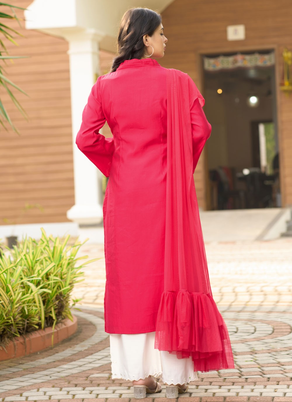 Salwar Suit Embroidered Peach Silk T5352