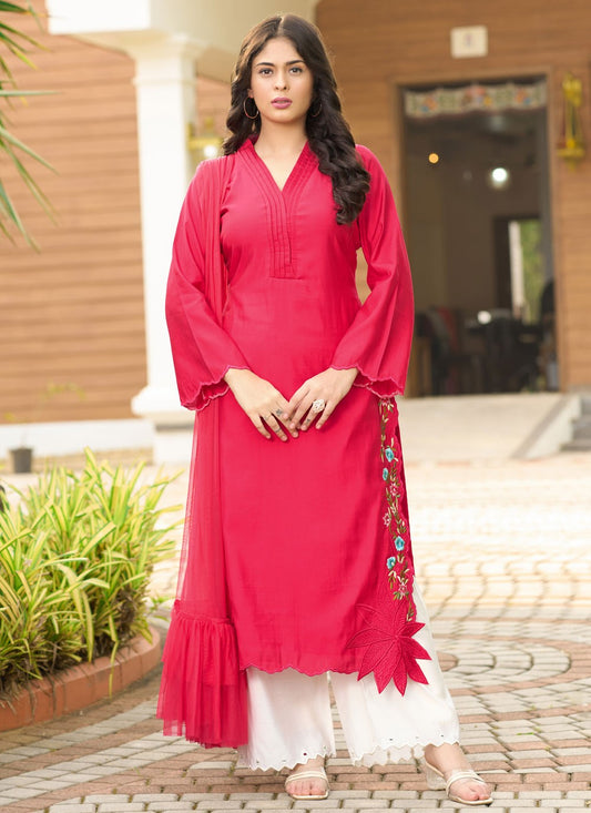 Salwar Suit Embroidered Peach Silk T5352