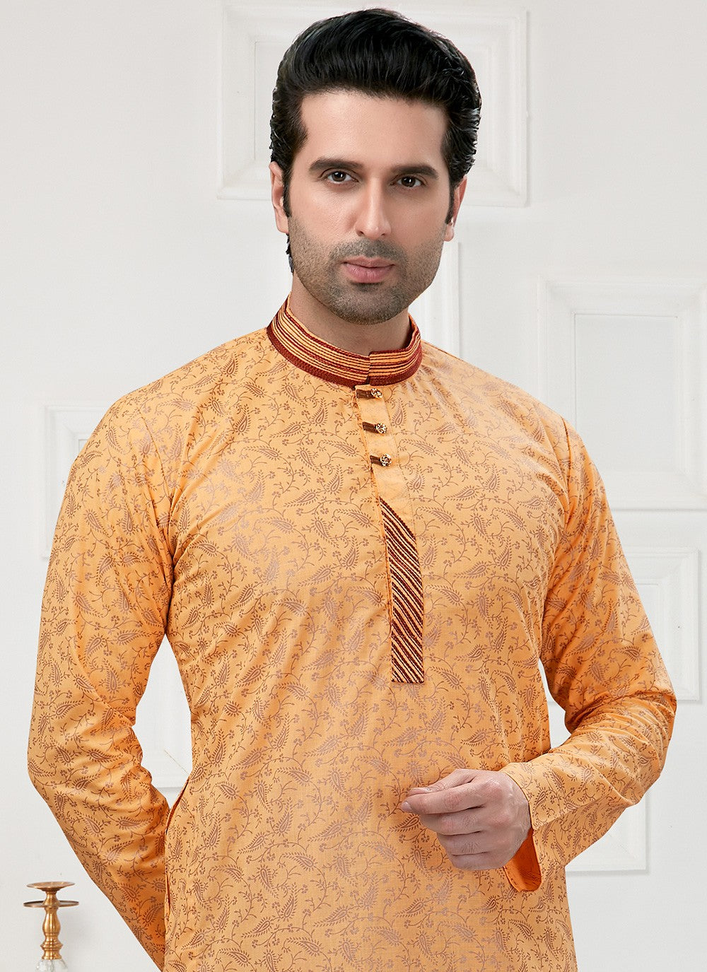 Printed Cotton Peach Kurta Pyjama - M3156