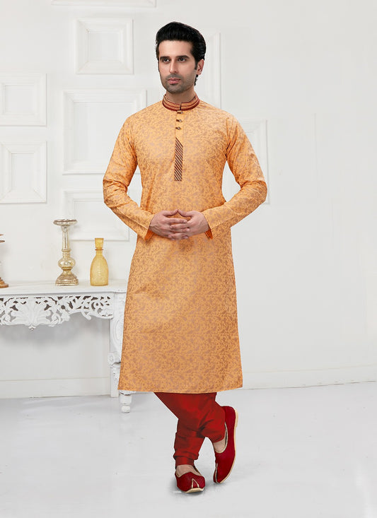 Printed Cotton Peach Kurta Pyjama - M3156