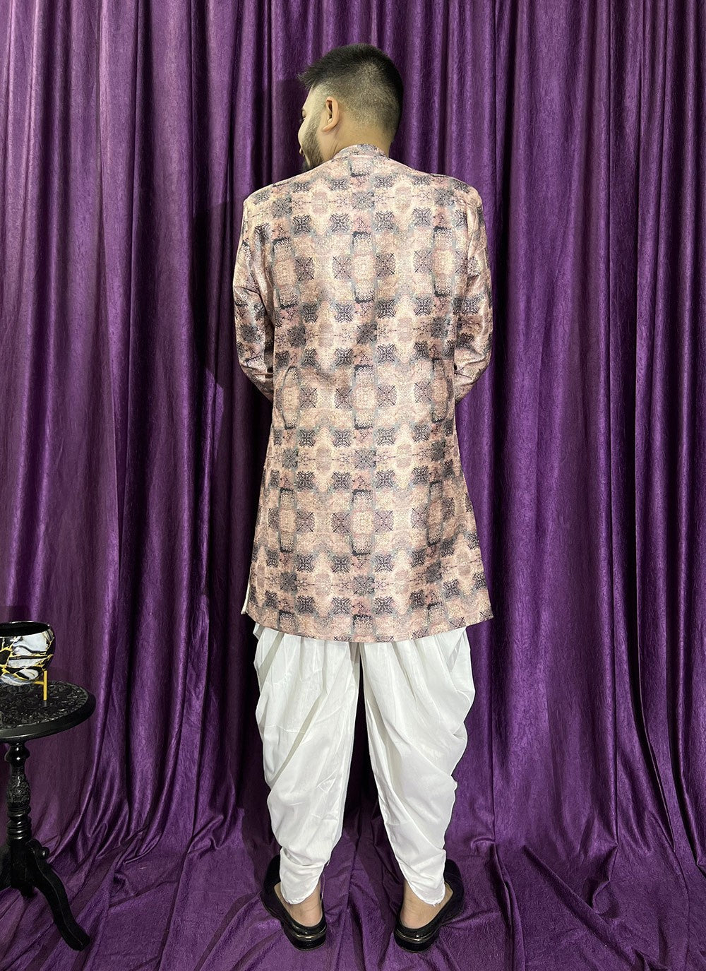 Embroidered Silk Peach Indo Western - M5684