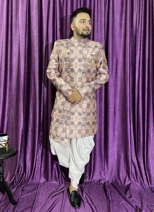 Embroidered Silk Peach Indo Western - M5684