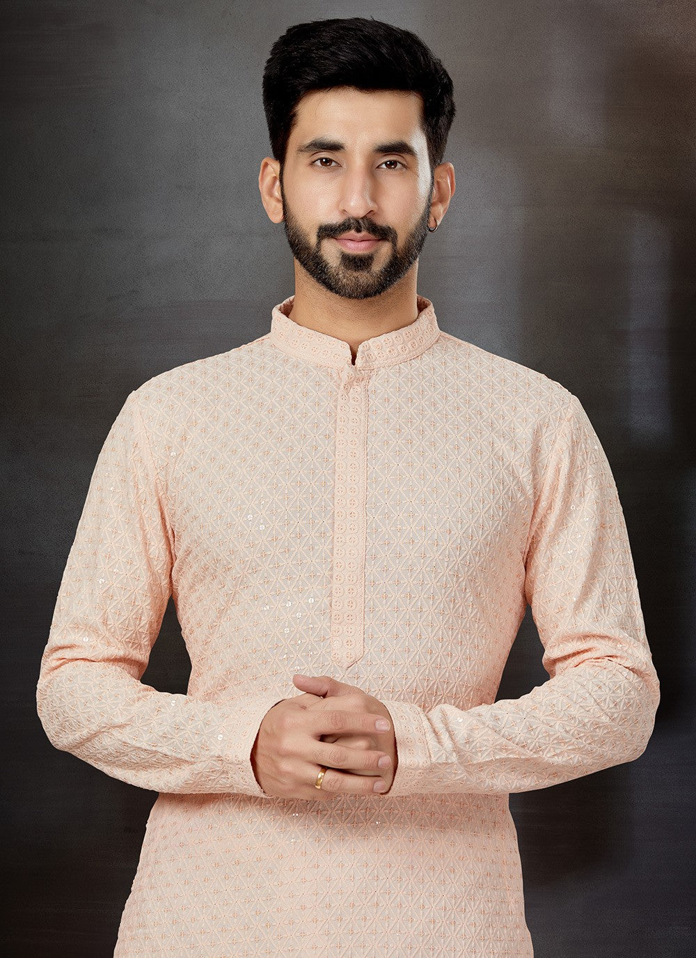 Embroidered Rayon Peach Kurta - M5751