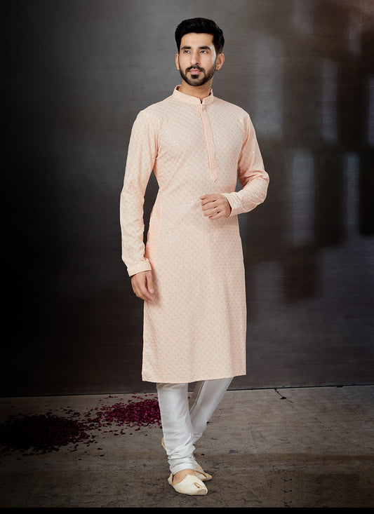 Embroidered Rayon Peach Kurta - M5751