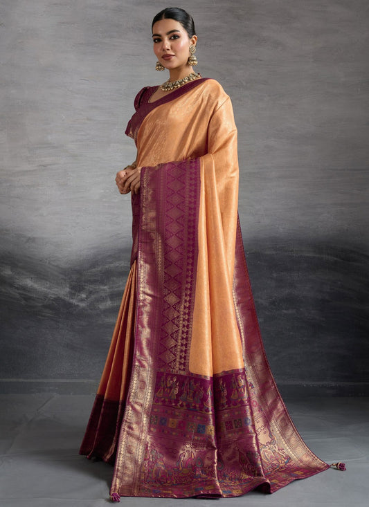 Peach Kanjivaram Silk Classic Saree Weaving Zari S19839