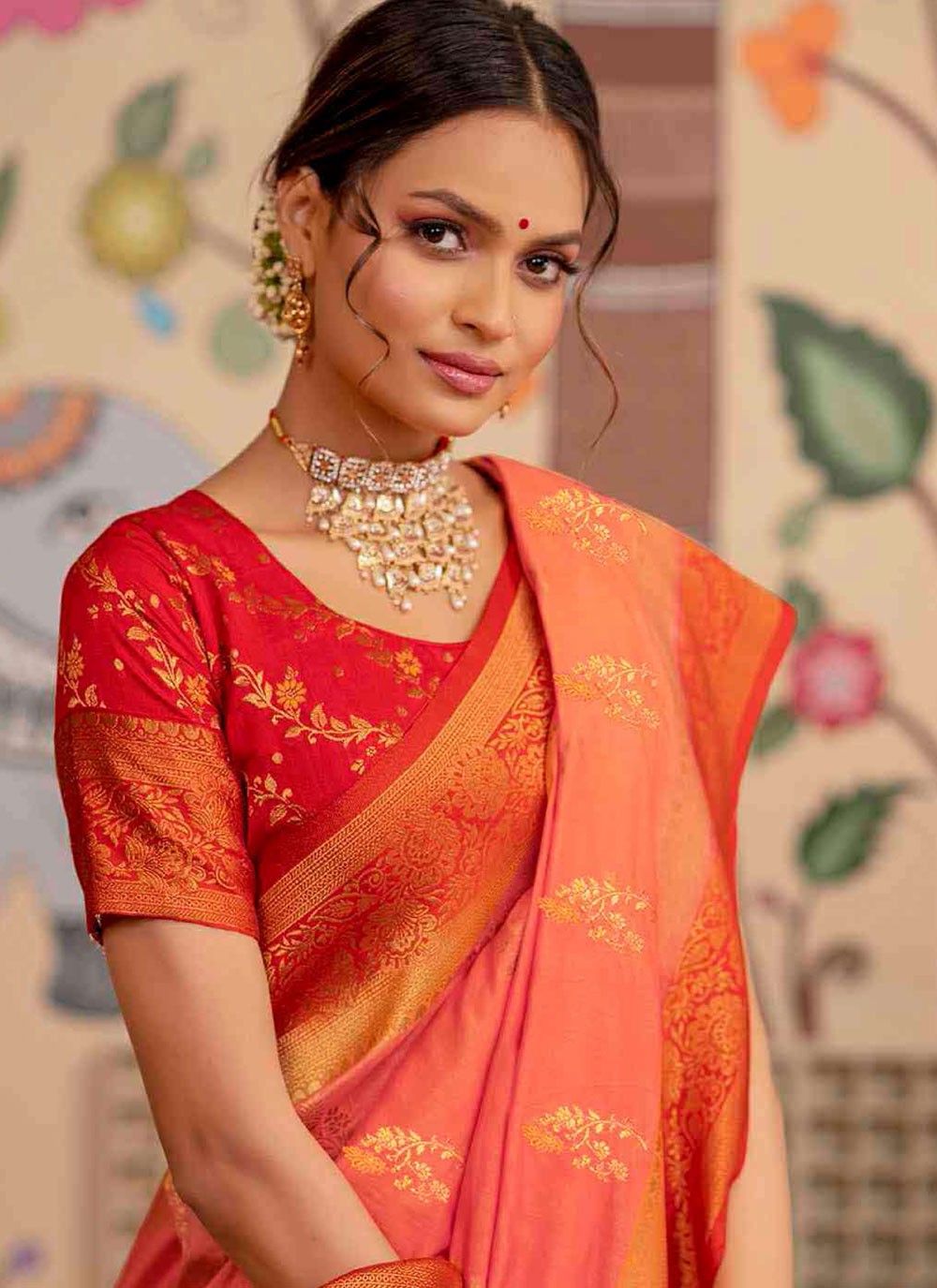 Peach Silk Traditional Saree Weaving Zari S20390