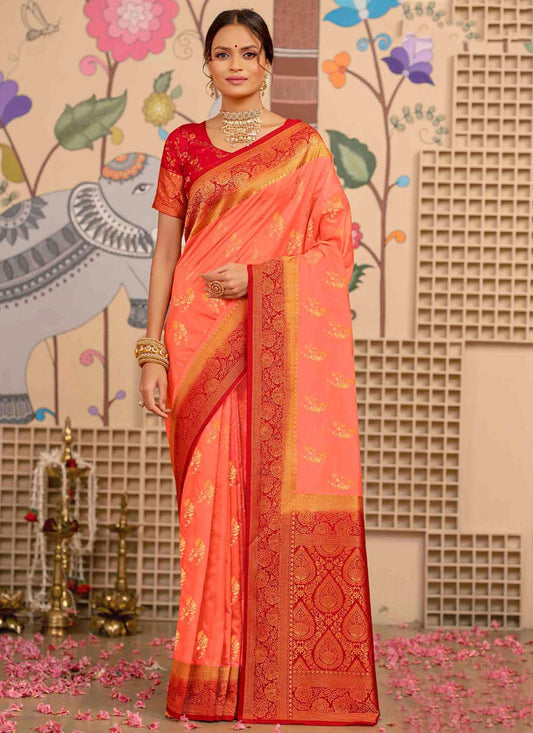Peach Silk Traditional Saree Weaving Zari S20390