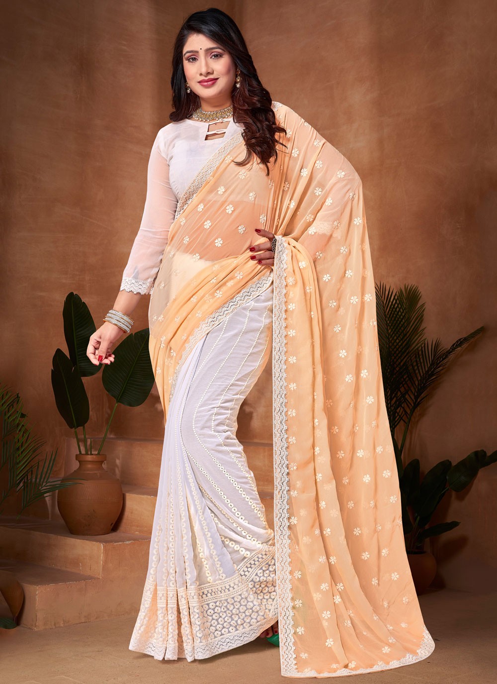 Classic Embroidered Georgette Saree - S9142