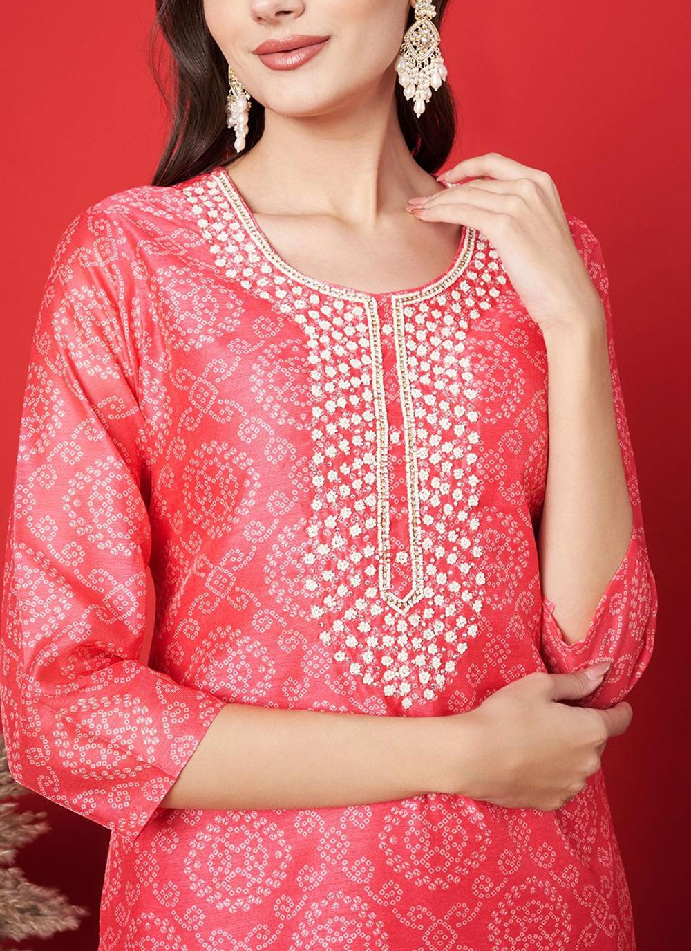 Salwar Suit Hand Embroidery Peach Silk T5094