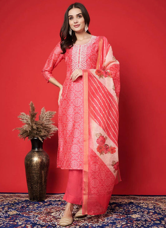 Salwar Suit Hand Embroidery Peach Silk T5094