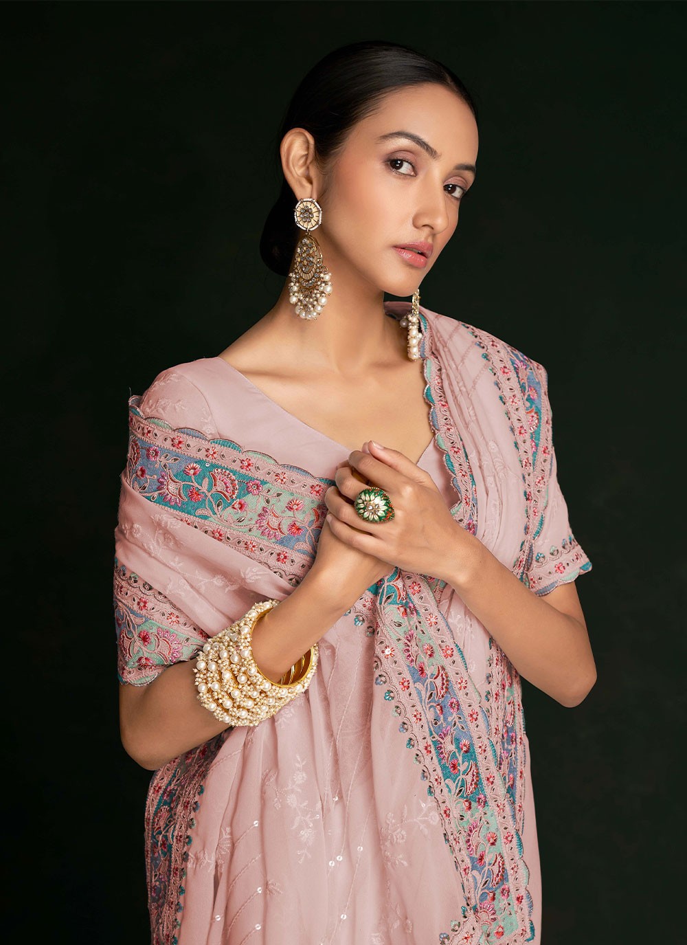 Designer Lucknowi Work Georgette Saree - S2848