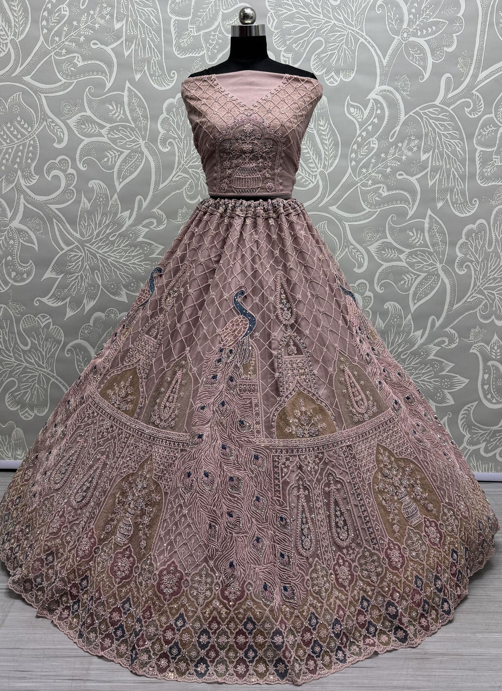 Dimond Net Peach Lehenga - L3371