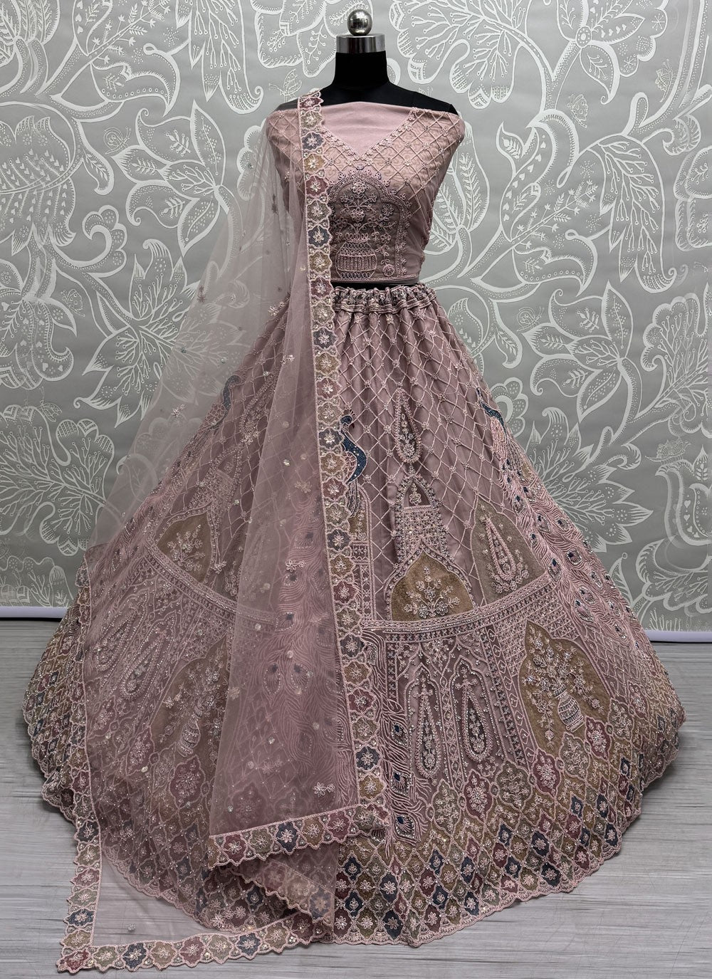 Dimond Net Peach Lehenga - L3371
