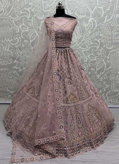 Dimond Net Peach Lehenga - L3371