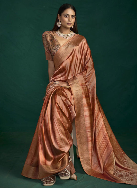 Peach Silk Classic Saree Weaving Zari S19761