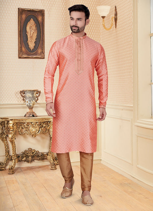 Fancy Work Jacquard Peach Kurta - M5597