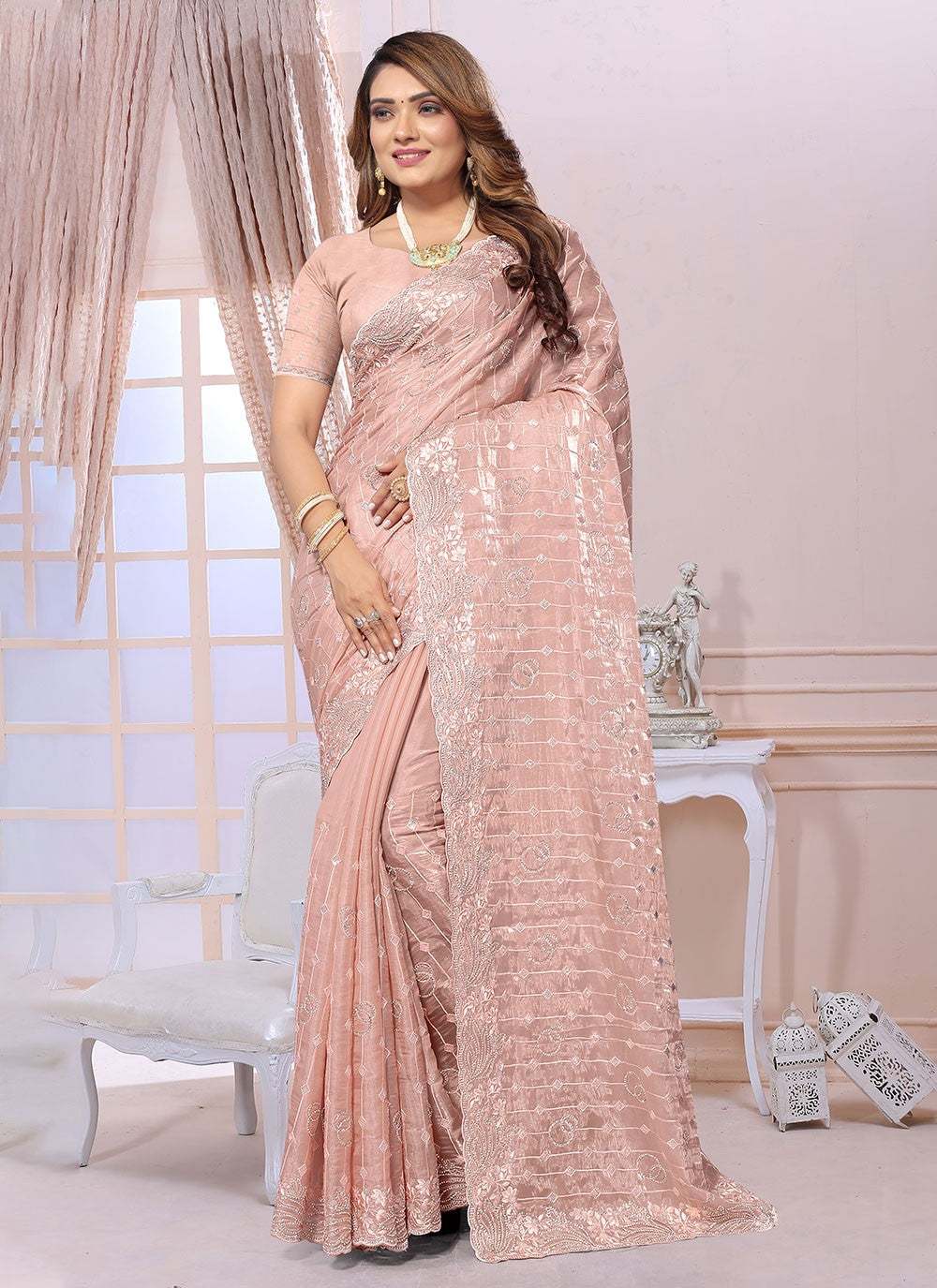 Contemporary Diamond Organza Saree - S4999