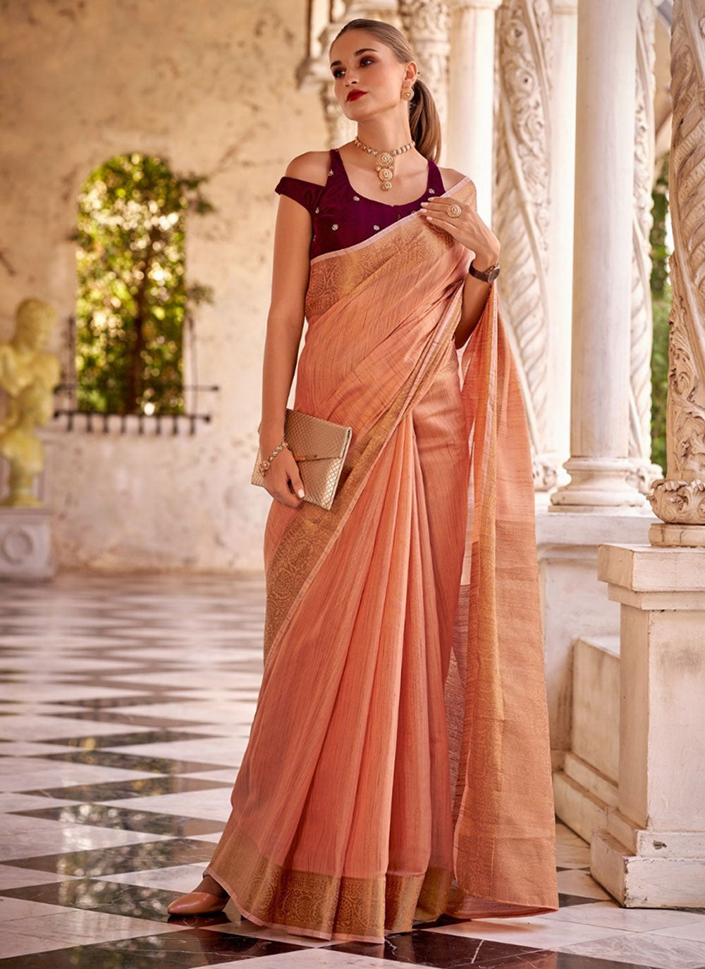 Classic Woven Linen Saree - S7223
