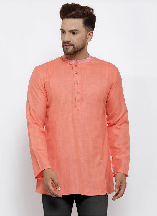 Plain Polly Cotton Peach Kurta - M1889