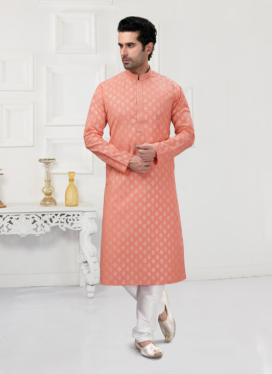Printed Cotton Peach Kurta Pyjama - M3163