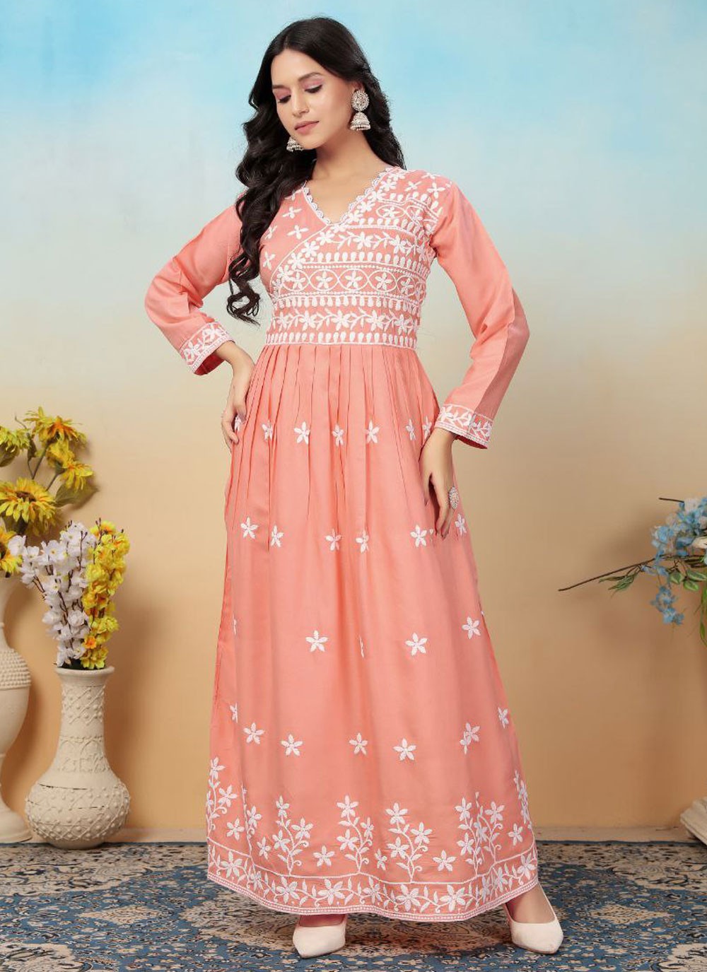 Chikankari Work Rayon Gown - G1787