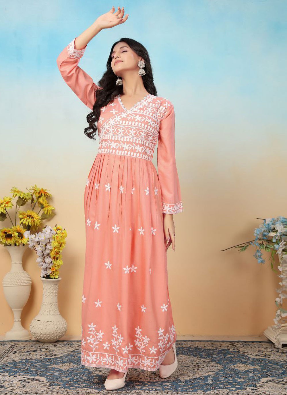 Chikankari Work Rayon Gown - G1787