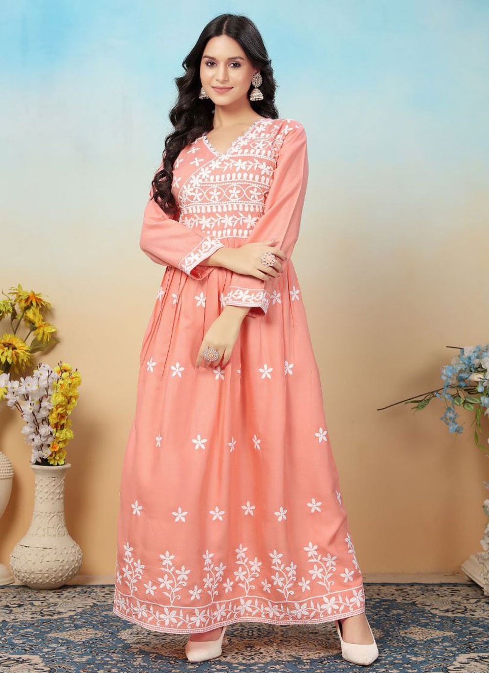 Chikankari Work Rayon Gown - G1787