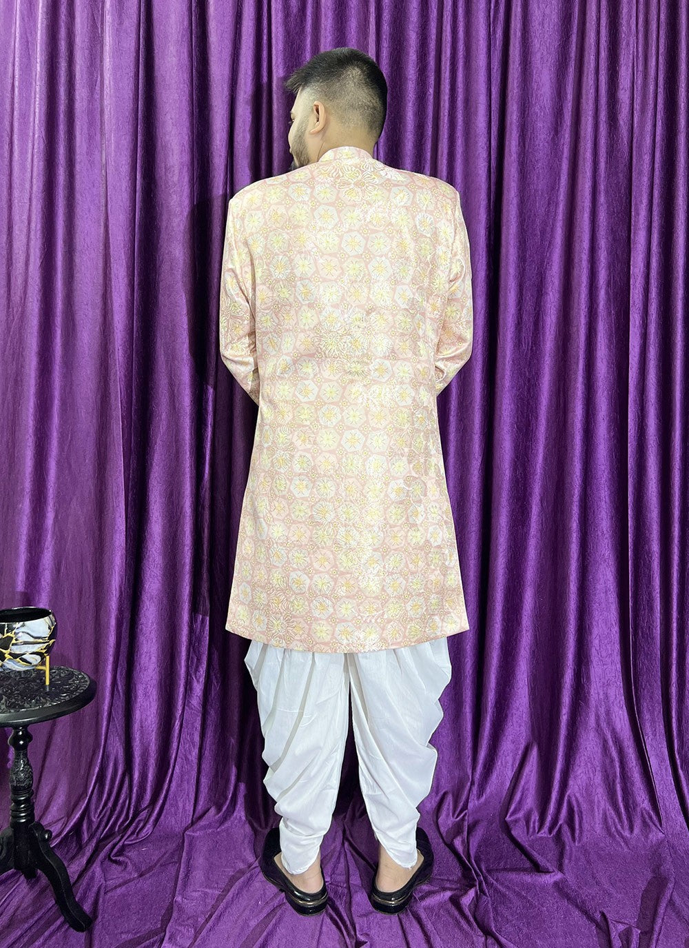 Fancy Work Jacquard Peach Indo Western - M5679