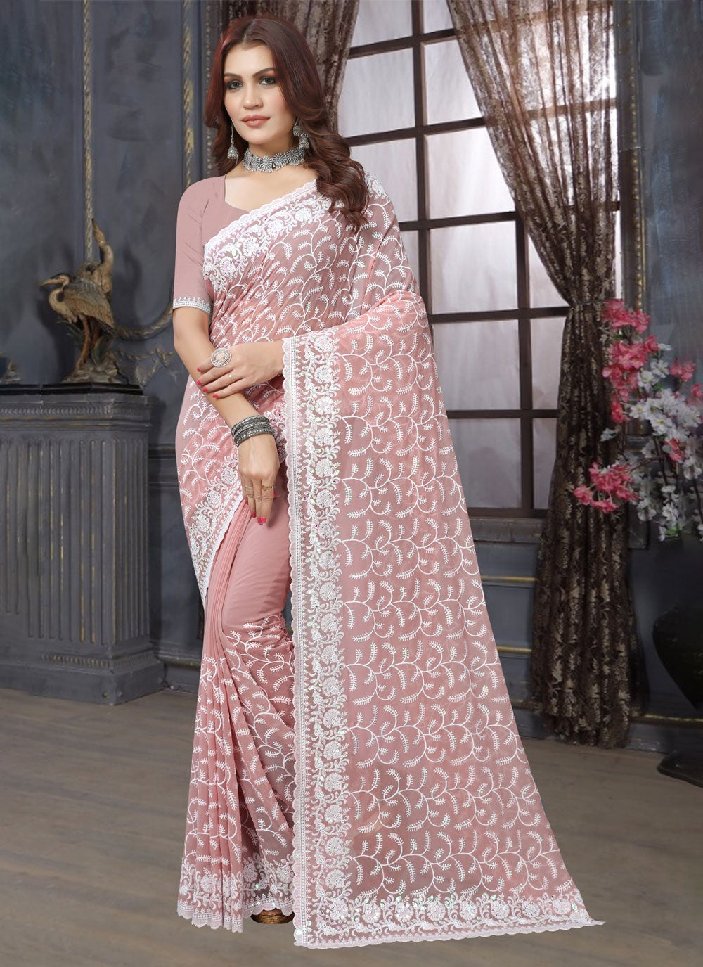Classic Embroidered Georgette Saree - S4231