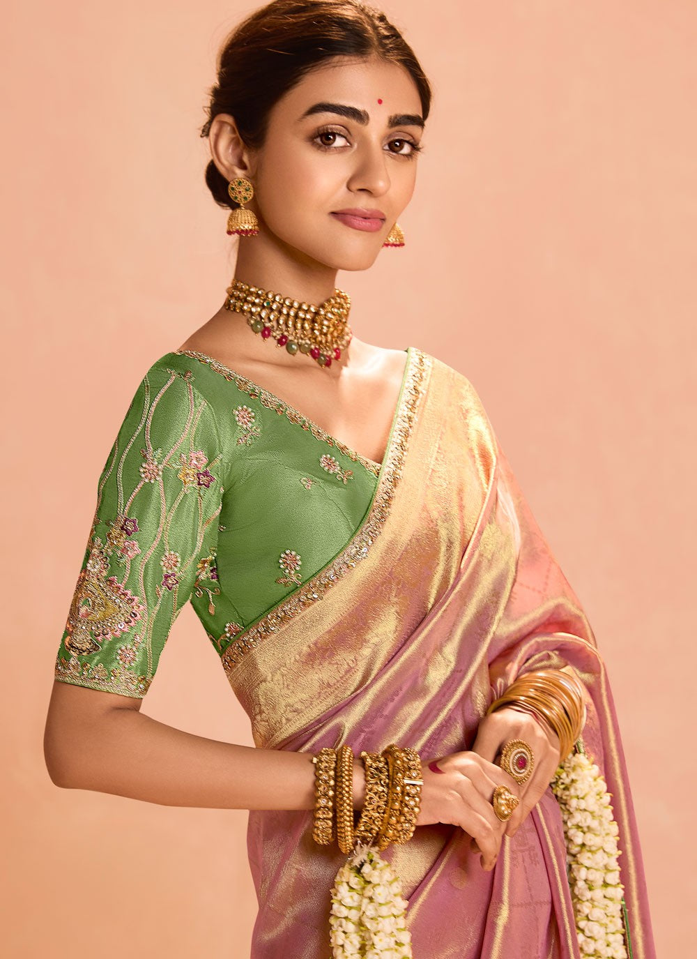 Contemporary Embroidered Peach Silk S12844