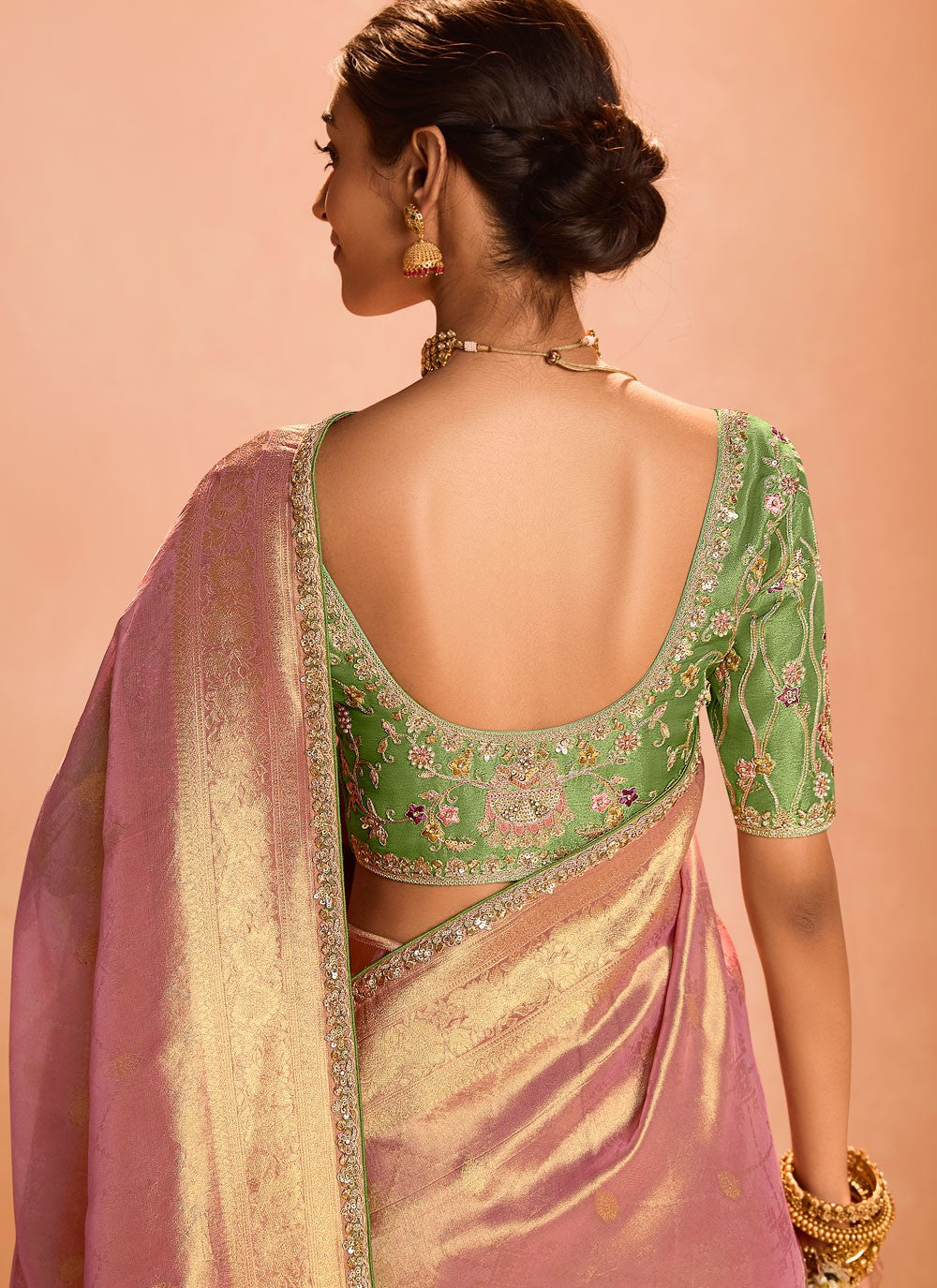 Contemporary Embroidered Peach Silk S12844