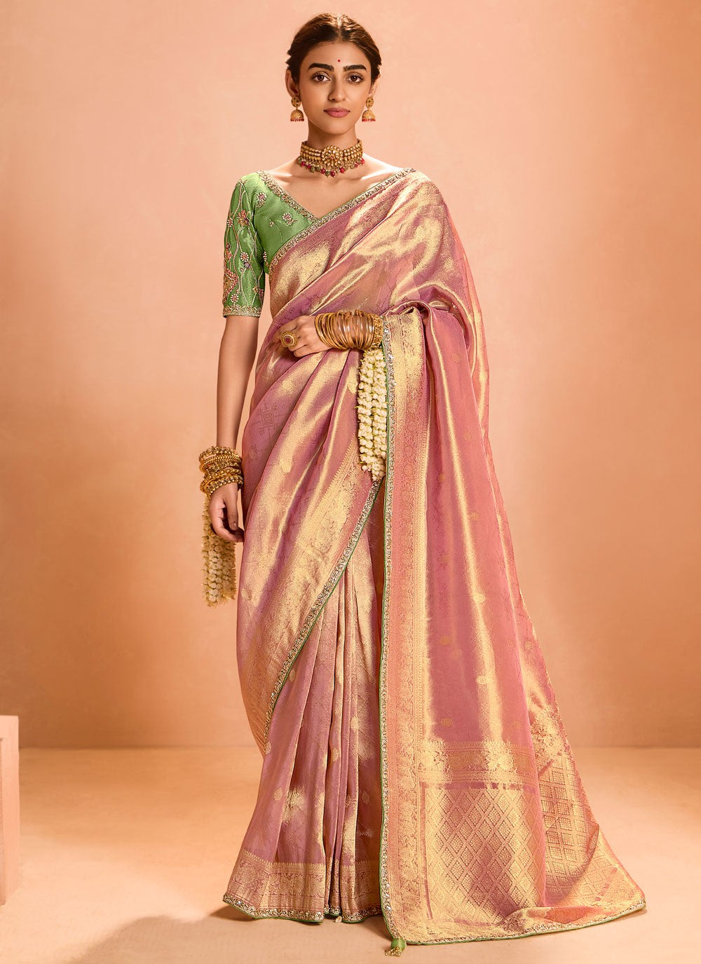 Contemporary Embroidered Peach Silk S12844