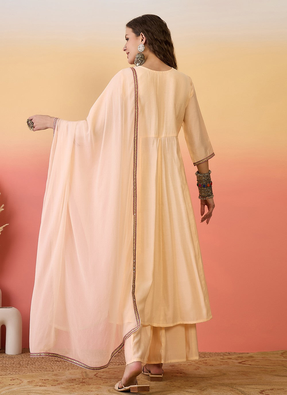 Palazzo Suit Embroidered Peach T6983