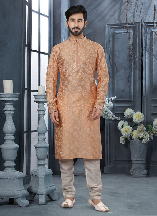 Digital Print Silk Peach Kurta - M5633
