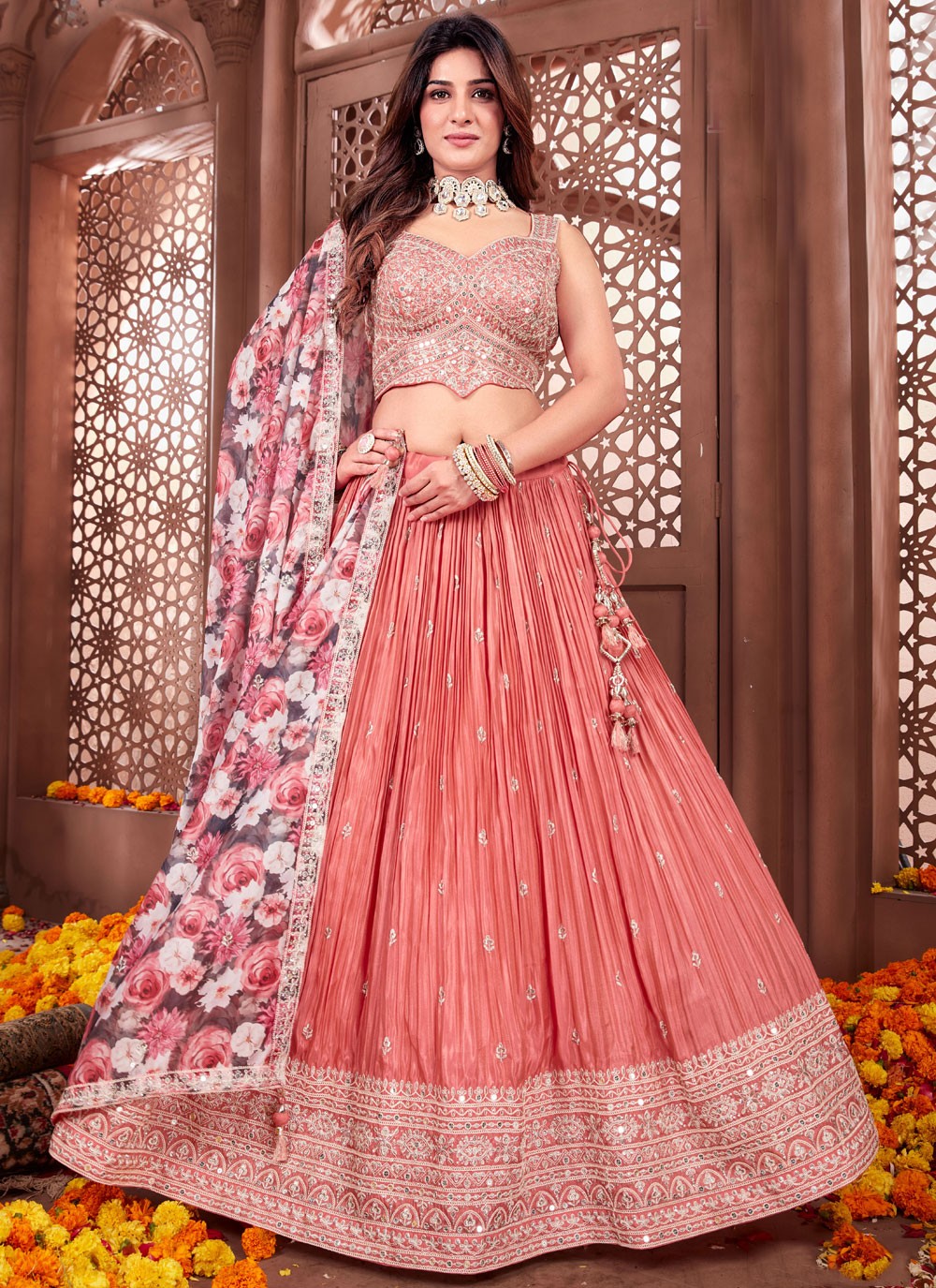 Embroidered Silk Readymade Lehenga Choli - L2673