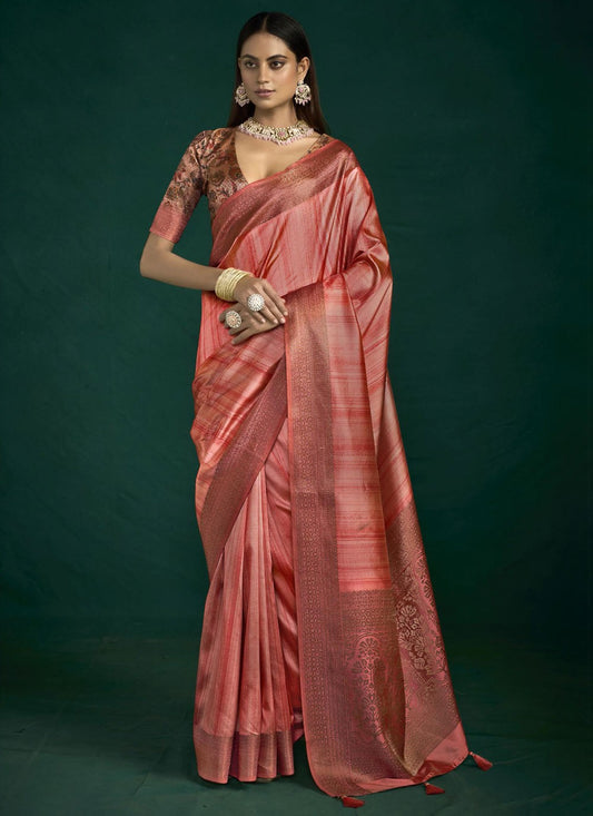 Peach Silk Classic Saree Weaving Zari S19757