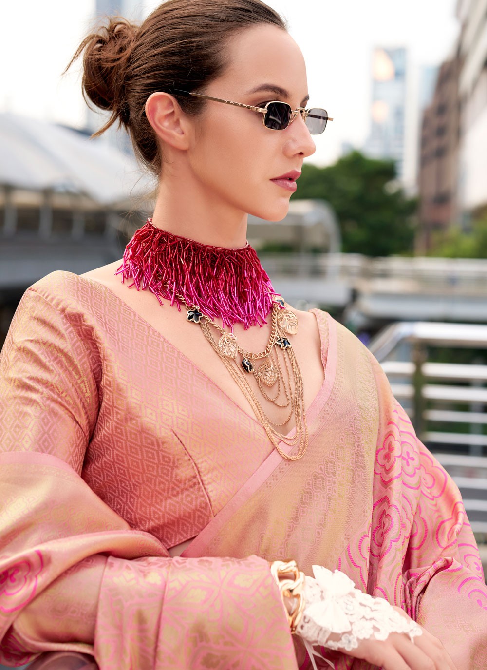 Contemporary Weaving Zari Peach Silk S12995