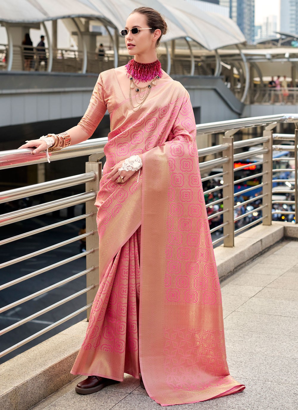 Contemporary Weaving Zari Peach Silk S12995