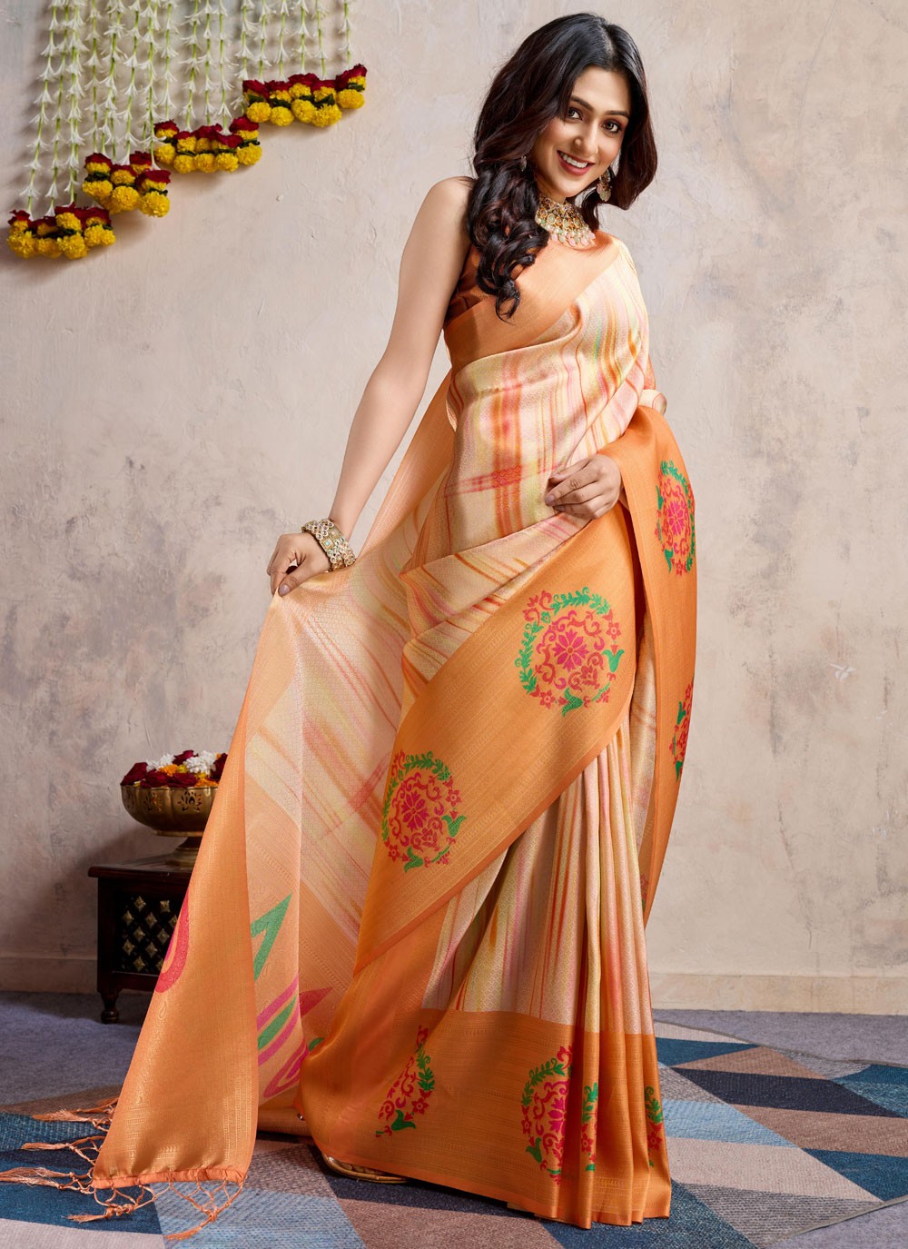 Designer Weaving Zari Peach Silk Saree S13066