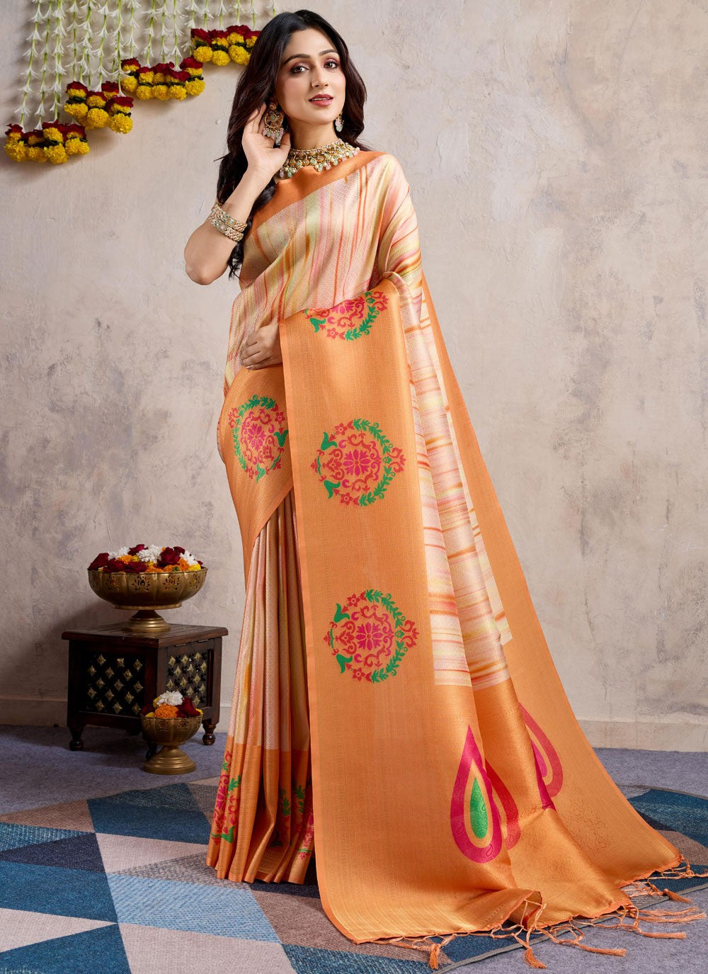 Designer Weaving Zari Peach Silk Saree S13066