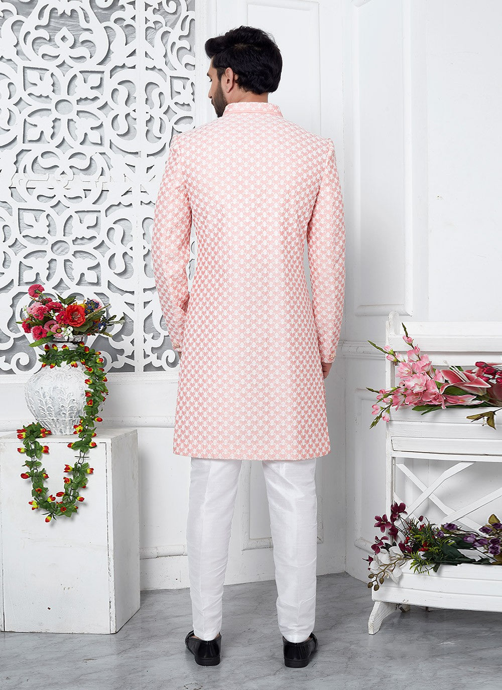 Thread Art Silk Peach Indo Western - M6634