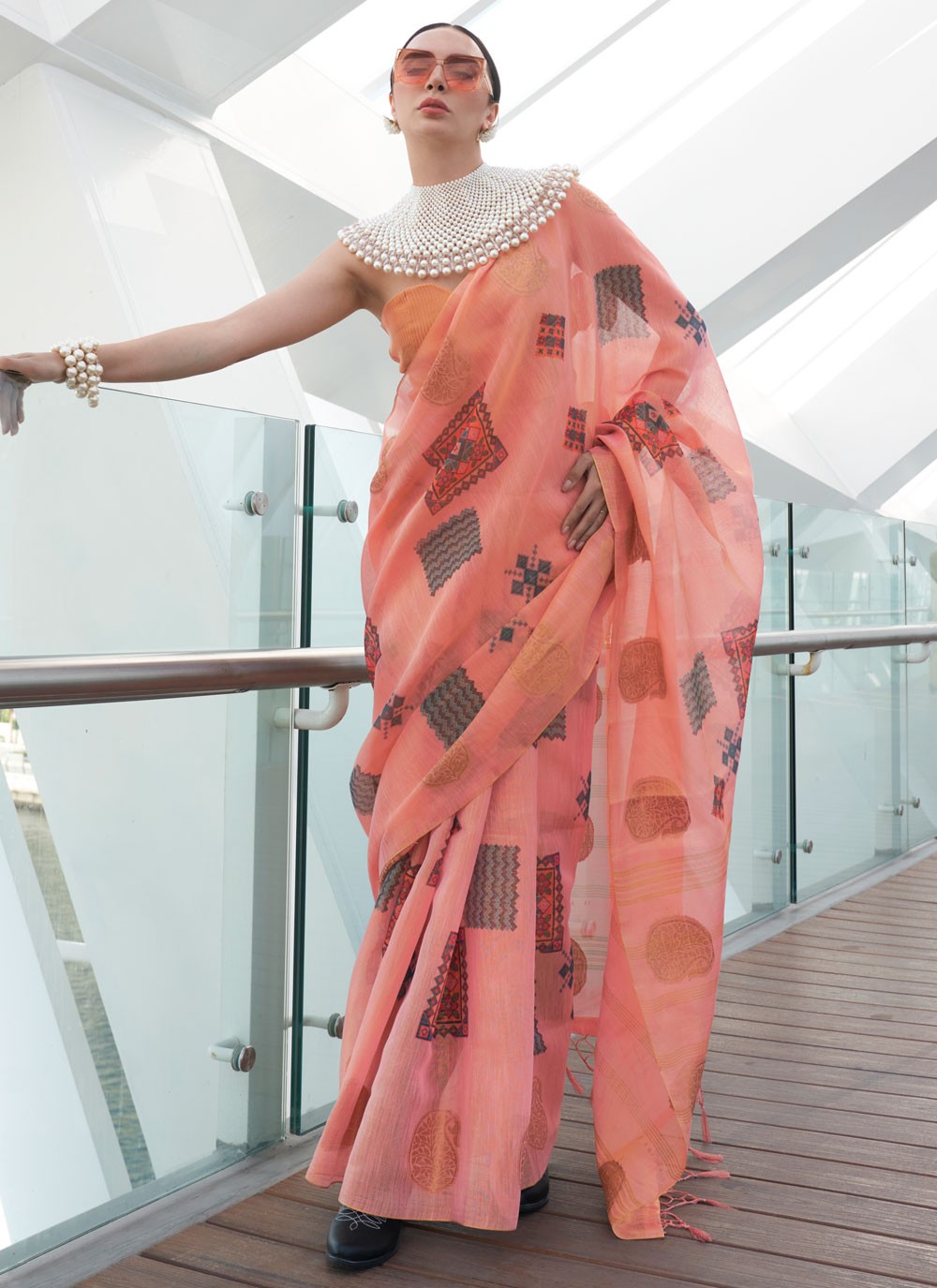 Trendy Printed Tissue Saree - S5728