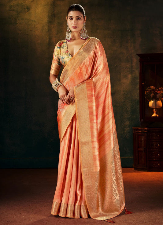 Peach Silk Designer Saree Weaving Zari S19257