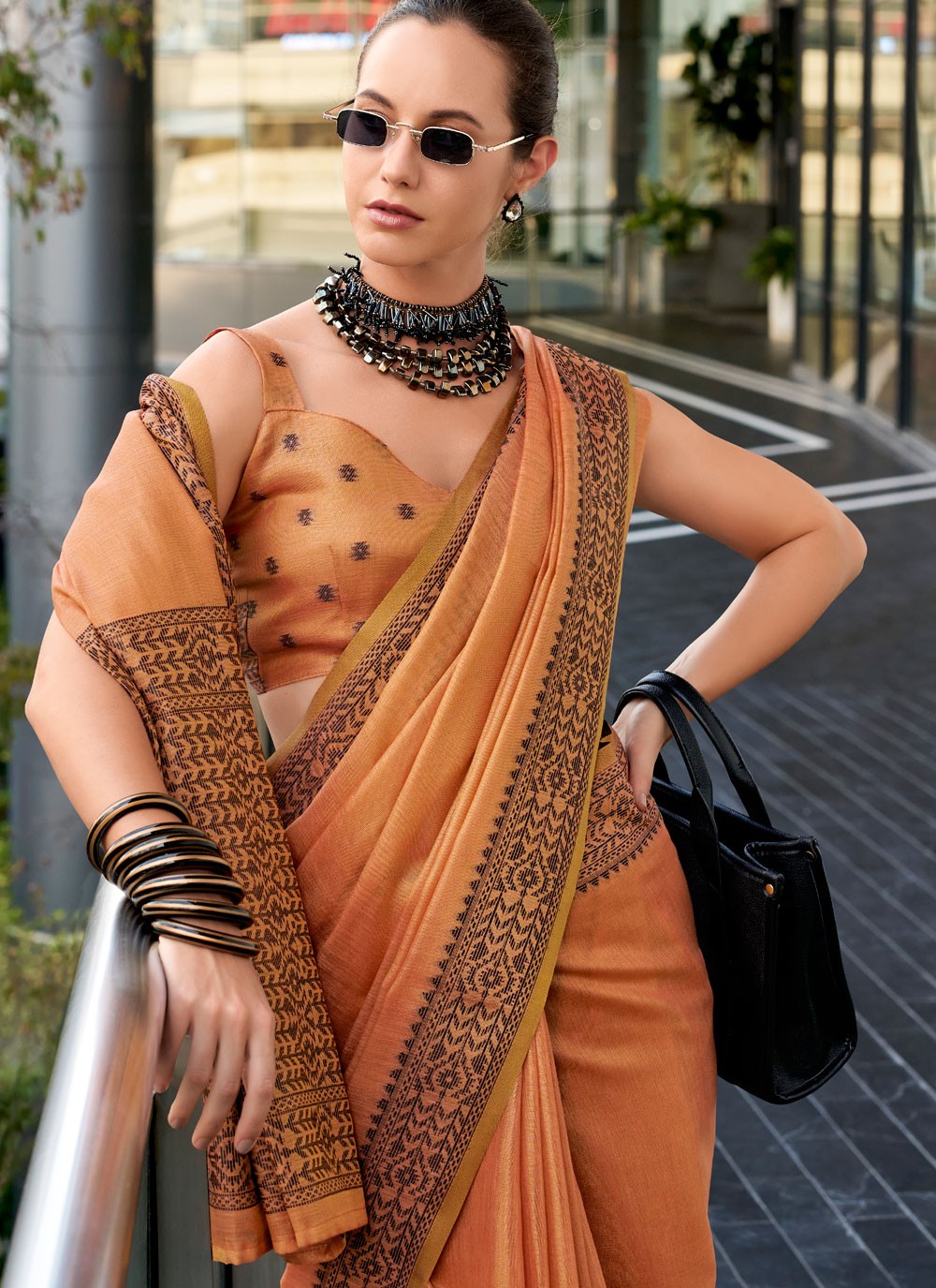 Classic Saree Weaving Zari Peach Linen Saree S13535