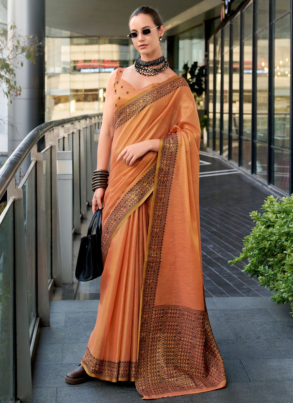Classic Saree Weaving Zari Peach Linen Saree S13535