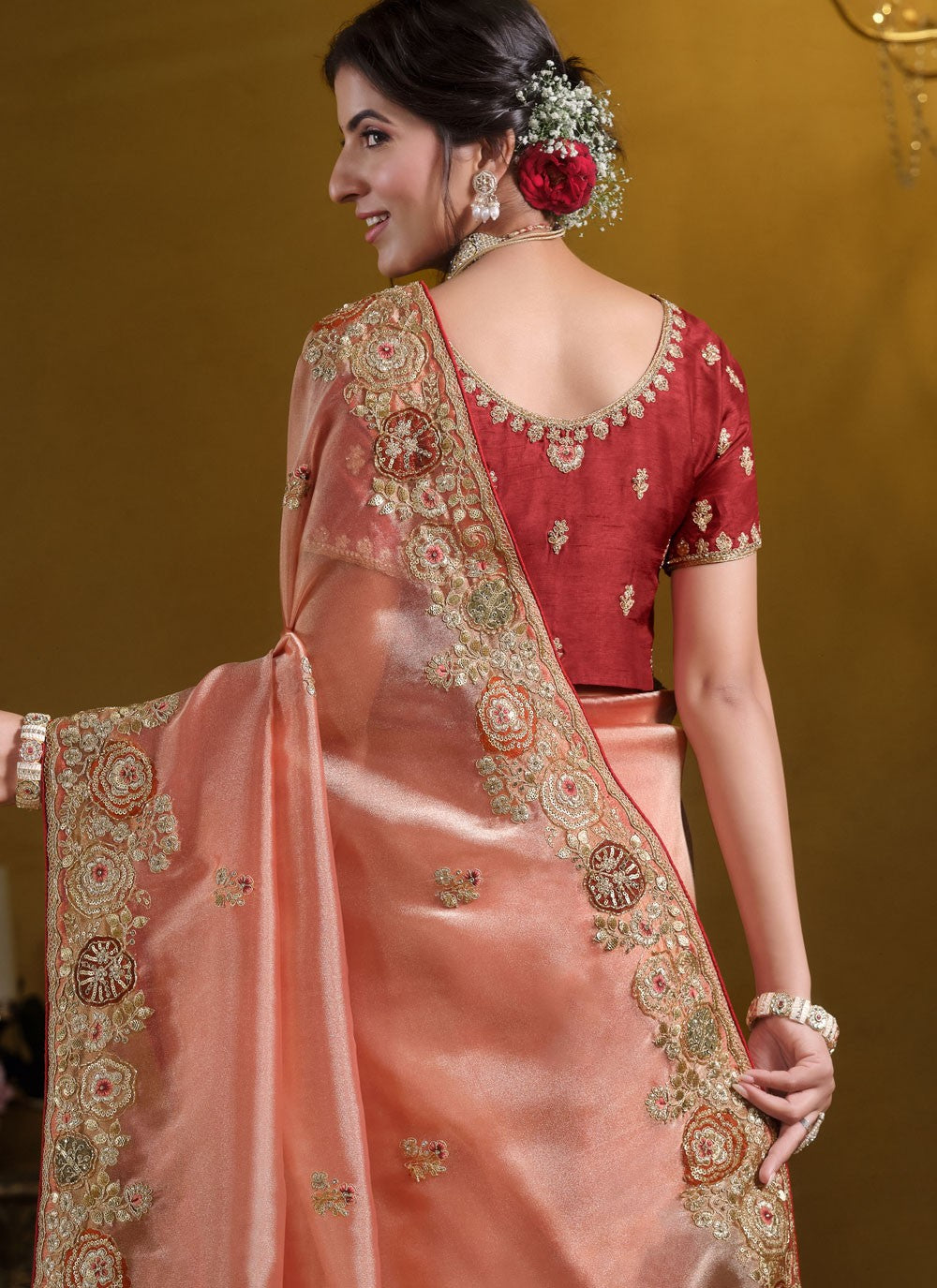 Traditional Embroidered Peach Tissue S12630