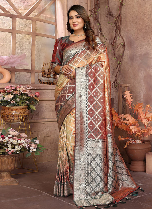 Woven Silk Peach Saree S14645